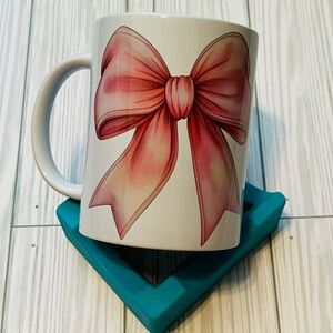White Mug with Pink Bow Design